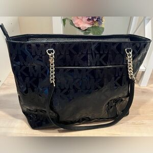 MICHAEL KORS Signature Monogram Black Patent Leather Tote